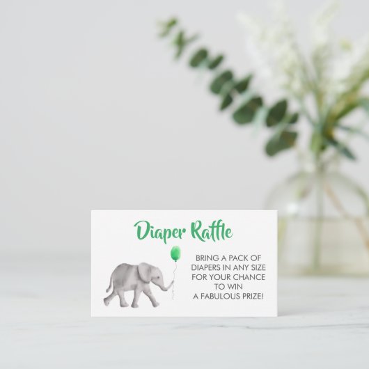 Carte D'accompagnement Baby shower éléphant au calvaire, vert (Debout devant)