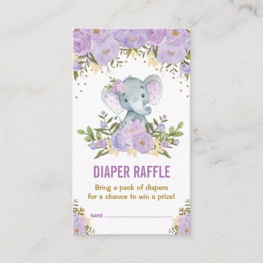 Carte D'accompagnement Baby shower éléphant Roulette florale violet Raffl (Devant)