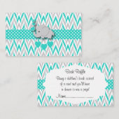 Carte D'accompagnement Baby shower Eléphant Turquoise Raffle livre (Devant / Derrière)