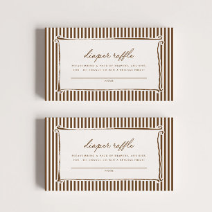 Carte D'accompagnement Baby Shower Fete Diaper Raffle Rayure Marron Vinta