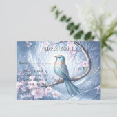 Carte D'accompagnement Baby Shower Fleur Bleu Oiseau (Debout devant)