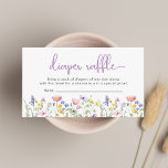 Carte D'accompagnement Baby shower fleur sauvage à l'aquarelle<br><div class="desc">Elégante carte d'enceinte de tombola pour bébé fille douche avec "tombole de couche" écrite dans un script de lavande violet élégant et des aquarelles fantaisistes d'inspiration boho d'un fleur sauvage violet,  rose,  pêche et jaune et un papillon violet. Personnalisez votre demande de tombola de couche en simple typographie grise.</div>