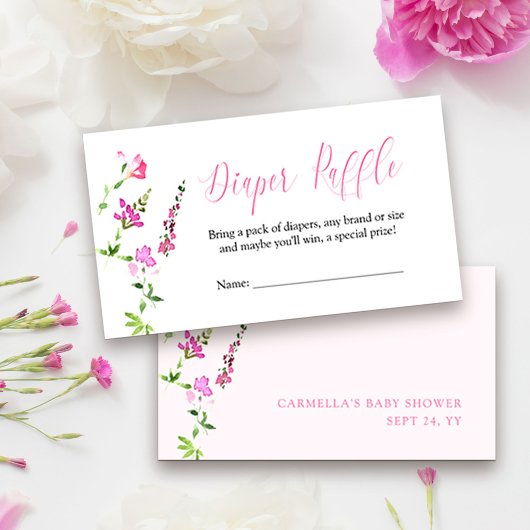 Carte D'accompagnement Baby shower Fleur sauvage  rose carreau