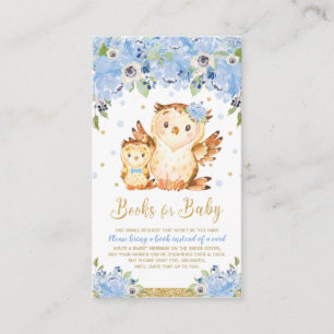 Carte D'accompagnement Baby shower fleuri bleu hibou Apportez un livre