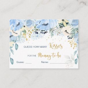 Carte D'accompagnement Baby shower Floral Bleu Devine Combien De Baisers