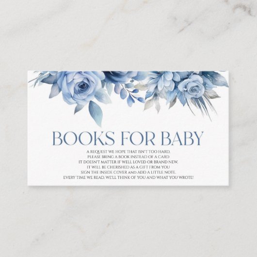 Carte D'accompagnement Baby shower Floral Bleu Dusty Livres Pour Bébé (Devant)