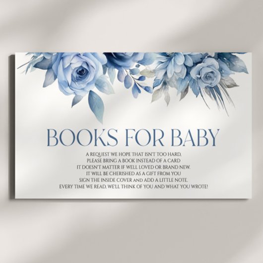 Carte D'accompagnement Baby shower Floral Bleu Dusty Livres Pour Bébé