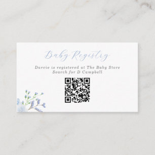 Carte D'accompagnement Baby shower floral bleu registre bébé QR Code