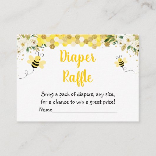 Carte D'accompagnement Baby shower floral d'abeille Raffle de couche de  (Devant)