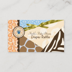 Carte D'accompagnement Baby Shower Garçons Impression Safari Bleu Diaper 