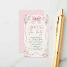 Baby shower Girl Books for Baby Card avec arc