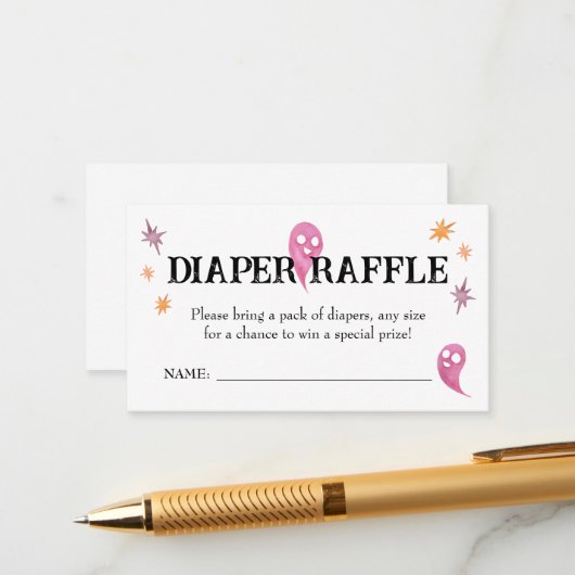 Carte D'accompagnement Baby shower Halloween rose Raffin de couche (Devant/Arrière en situation)