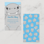 Carte D'accompagnement Baby shower Hippo bleu (Devant / Derrière)