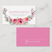 Carte D'accompagnement Baby shower - Infos de tombola - Fleurs roses (Devant / Derrière)