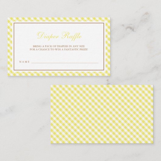 Carte D'accompagnement Baby shower jaune vif En vichy Déchets Raffin (Devant / Derrière)