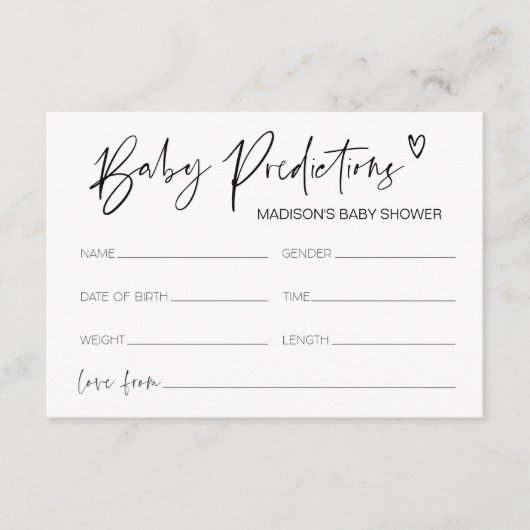 Carte D'accompagnement Baby shower moderne Baby Predictions Jeu de douche (Devant)