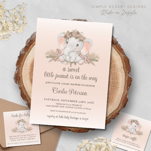 Carte D'accompagnement Baby shower moderne Boho Elephant Demande de réser