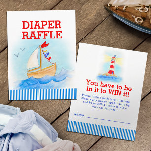Carte D'accompagnement Baby shower nautique rouge bleu diaper tombole