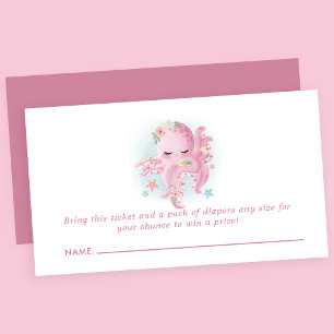 Carte D'accompagnement Baby Shower Octopus Rose Aquarelle Tirage au Sort