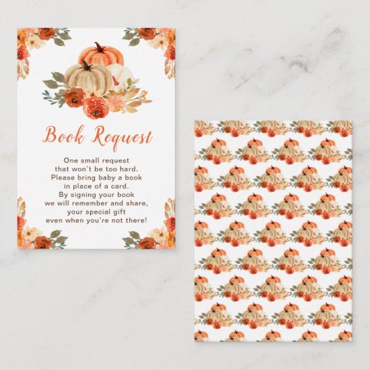 Carte D'accompagnement Baby shower Orange Floral Citrouille Demande de ré (Devant / Derrière)