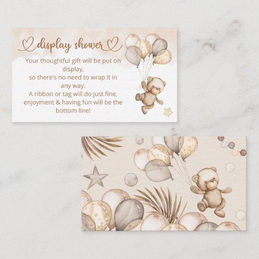 Carte D'accompagnement Baby shower ours bébé en peluche (Devant / Derrière)