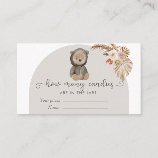 Carte D'accompagnement Baby shower Ours Boho Devinez combien de bonbons (Devant)