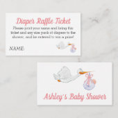 Carte D'accompagnement Baby shower Papier rose Raffle Stork Baby Girl (Devant / Derrière)