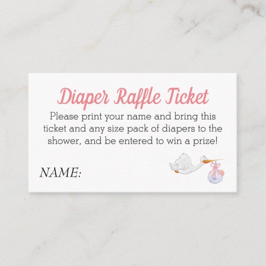 Carte D'accompagnement Baby shower Papier rose Raffle Stork Baby Girl (Devant)