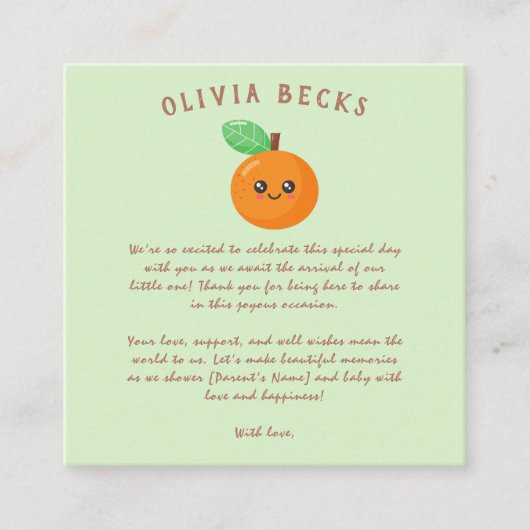 Carte D'accompagnement Baby-Shower Petite Orange Mignonne (Devant)