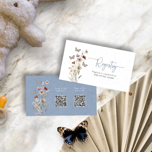 Carte D'accompagnement Baby Shower Registre Fleurs Bleues