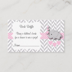 Carte D'accompagnement Baby shower rose, blanc gris éléphant livre Raffle