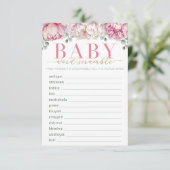 Carte D'accompagnement Baby shower rose et or Floral Word Scramble Gam (Debout devant)