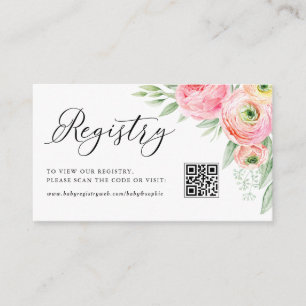 Carte D'accompagnement Baby shower rose Ranunculus QR Code Registre