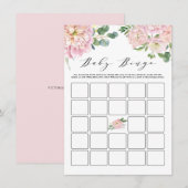 Carte D'accompagnement Baby shower Rose rose Aquarelle Jeu de Bingo (Devant / Derrière)