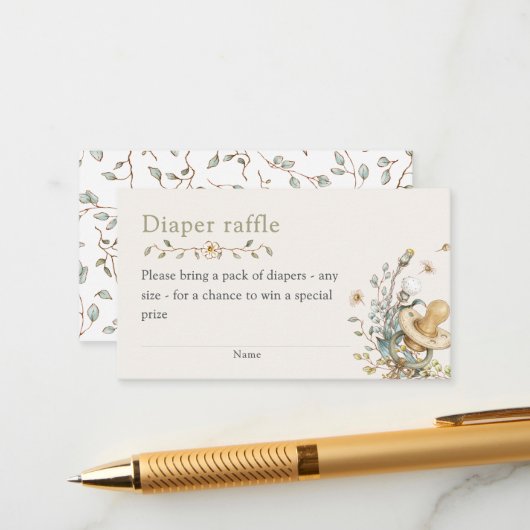 Carte D'accompagnement Baby Shower Rustic Botanical Diaper Raffle (Devant/Arrière en situation)