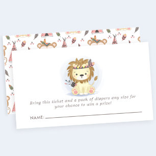 Carte D'accompagnement Baby Shower Safari Lion Bohème Tirage au Sort Couc