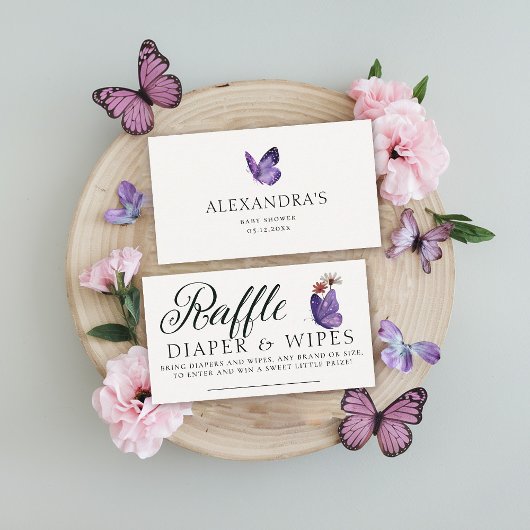 Carte D'accompagnement Baby shower sauvage violet de Papillon de raffle d