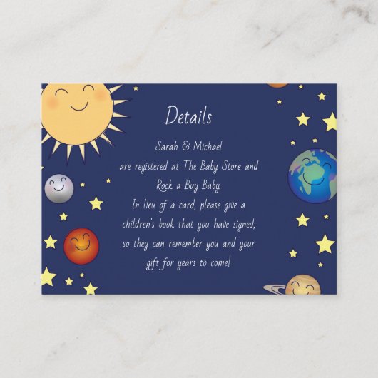 Carte D'accompagnement Baby shower spatial Galaxy Étoiles Universelles (Devant)