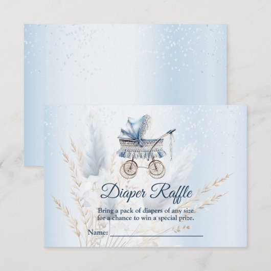 Carte D'accompagnement Baby shower Stroller Blue Floral Diaper Raffle (Devant / Derrière)