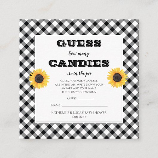 Carte D'accompagnement Baby shower Sunflowers Guides Candies en Jar Game (Devant)