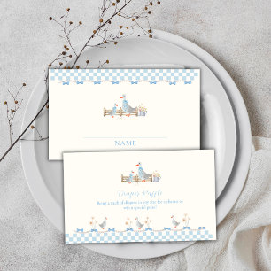Carte D'accompagnement Baby Shower Tirage de Couches d'Oie en Vichy Bleu