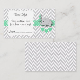 Carte D'accompagnement Baby shower vert, gris blanc Elephant Livre Raffle