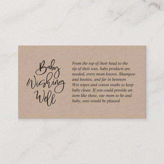 Carte D'accompagnement Baby shower, Wishing Well, rustique Kraft Script (Devant)