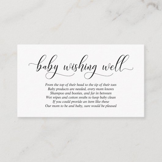 Carte D'accompagnement Baby shower, Wishing Well, Script noir moderne (Devant)