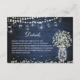 Carte D'accompagnement Baby's Breath Mason Jar Rustic Mariage Détails