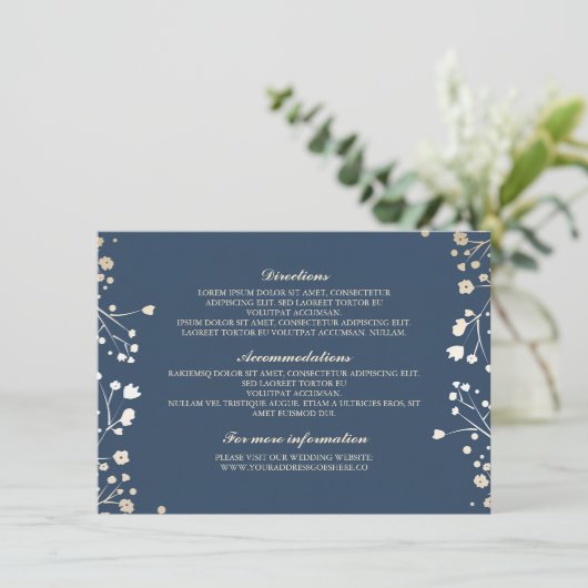 Carte D'accompagnement Baby's Breath Navy Détails sur le Mariage - Inform (Debout devant)