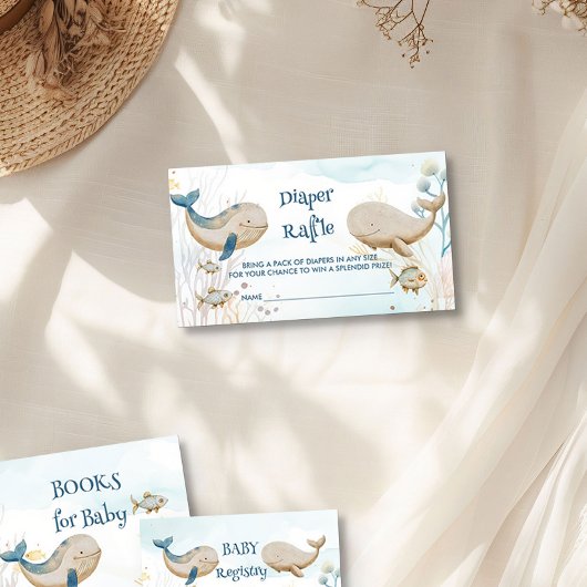 Carte D'accompagnement Baleine Baby shower Bleu Beige Déchet Raffle