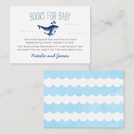 Carte D'accompagnement Baleines sous la mer Livres pour Baby shower Enclo (Devant / Derrière)