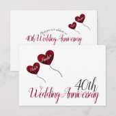 Carte D'accompagnement Ballon à air chaud rouge rubis 40ème anniversaire  (Devant / Derrière)