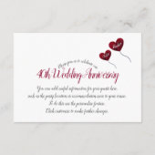 Carte D'accompagnement Ballon à air chaud rouge rubis 40ème anniversaire  (Dos)